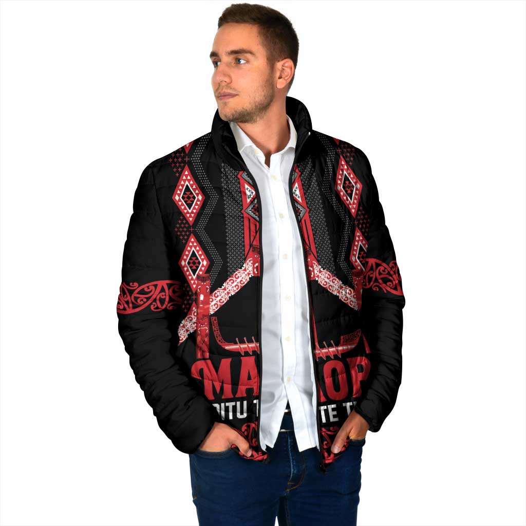 Toitu Te Tiriti Waitangi Padded Jacket Black Wharenui House LT9 - Polynesian Pride
