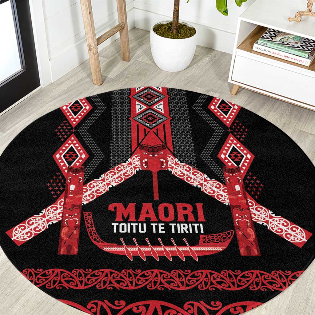 Toitu Te Tiriti Waitangi Round Carpet Black Wharenui House LT9 Black - Polynesian Pride