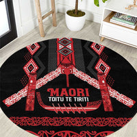 Toitu Te Tiriti Waitangi Round Carpet Black Wharenui House LT9 Black - Polynesian Pride
