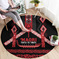 Toitu Te Tiriti Waitangi Round Carpet Black Wharenui House LT9 - Polynesian Pride