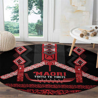 Toitu Te Tiriti Waitangi Round Carpet Black Wharenui House LT9 - Polynesian Pride