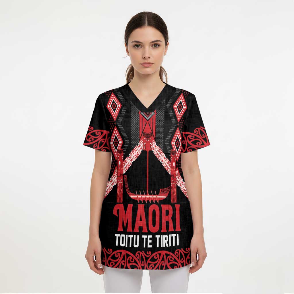 Toitu Te Tiriti Waitangi Scrub Top Black Wharenui House LT9 - Polynesian Pride