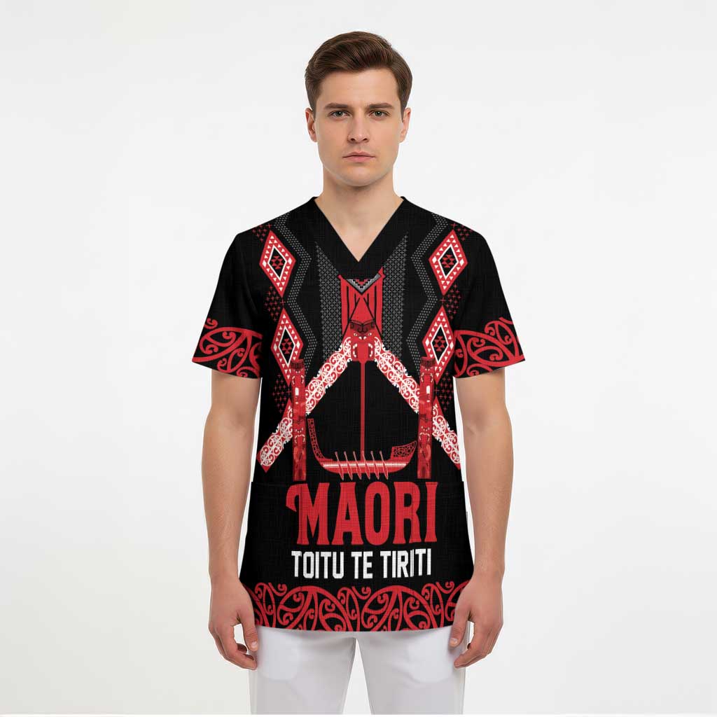 Toitu Te Tiriti Waitangi Scrub Top Black Wharenui House LT9 - Polynesian Pride
