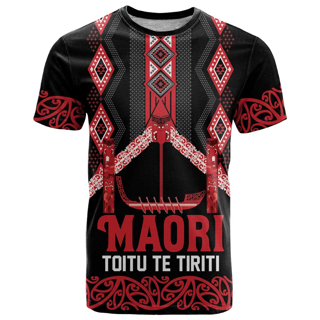 Toitu Te Tiriti Waitangi T Shirt Black Wharenui House LT9 Black - Polynesian Pride