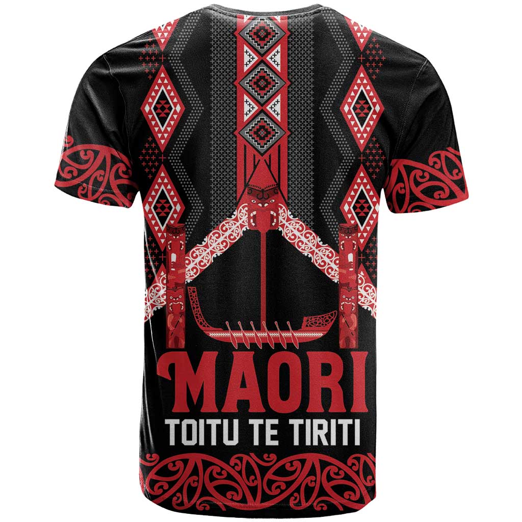 Toitu Te Tiriti Waitangi T Shirt Black Wharenui House LT9 - Polynesian Pride