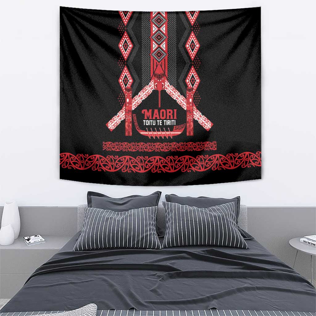 Toitu Te Tiriti Waitangi Tapestry Black Wharenui House LT9 - Polynesian Pride