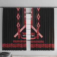 Toitu Te Tiriti Waitangi Window Curtain Black Wharenui House LT9 With Hooks Black - Polynesian Pride