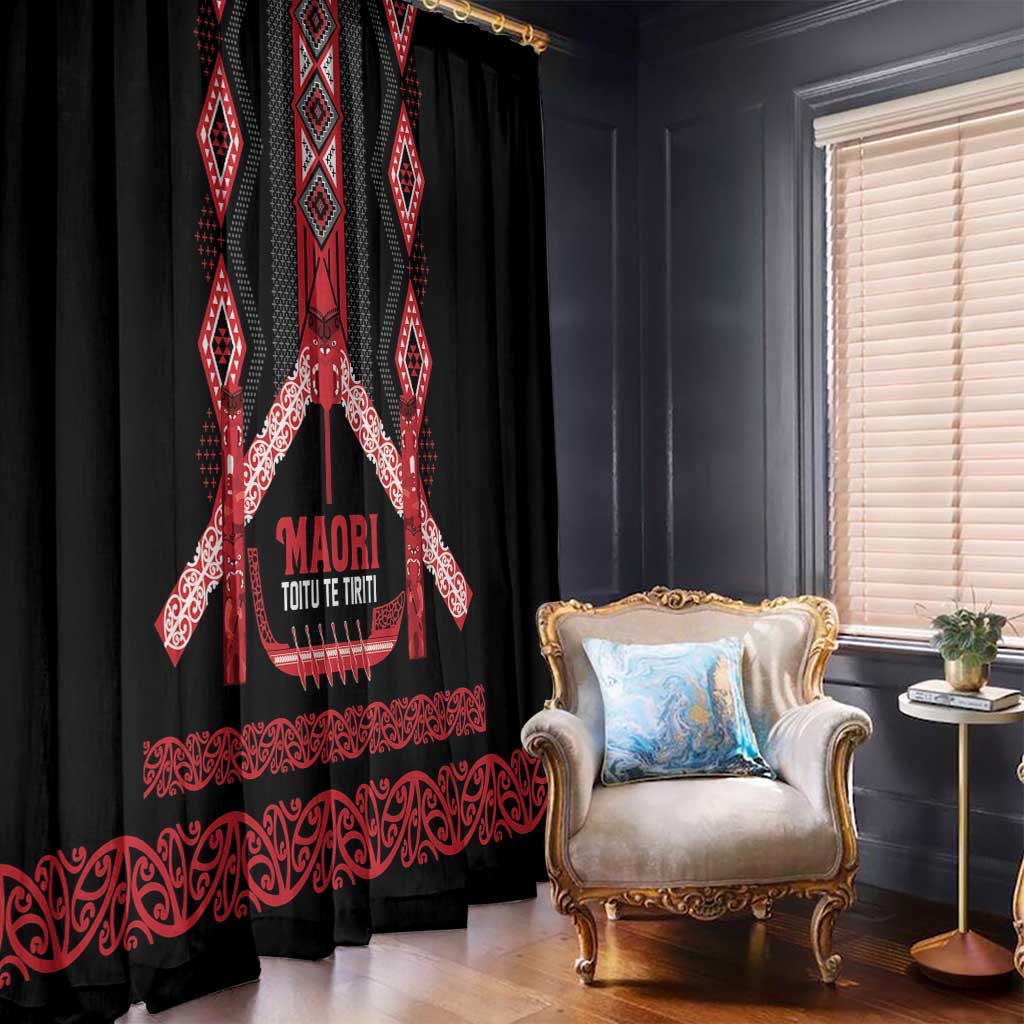 Toitu Te Tiriti Waitangi Window Curtain Black Wharenui House LT9 - Polynesian Pride