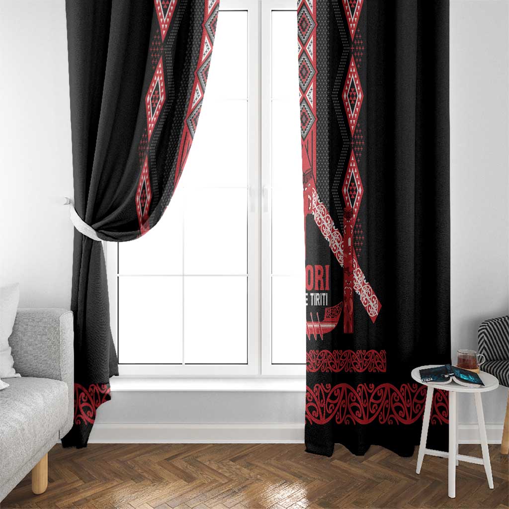 Toitu Te Tiriti Waitangi Window Curtain Black Wharenui House LT9 - Polynesian Pride