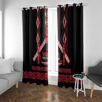 Toitu Te Tiriti Waitangi Window Curtain Black Wharenui House LT9 With Grommets Black - Polynesian Pride