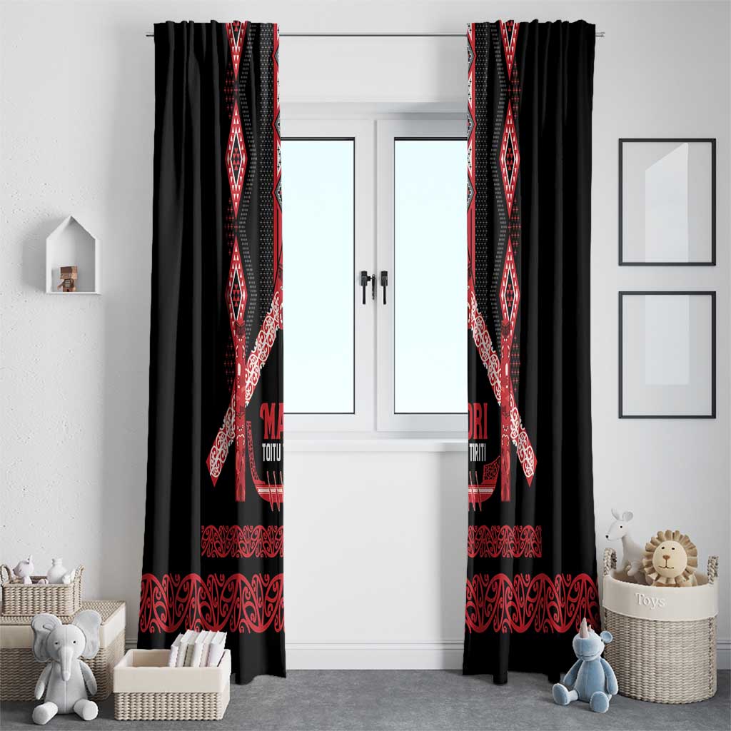 Toitu Te Tiriti Waitangi Window Curtain Black Wharenui House LT9 - Polynesian Pride