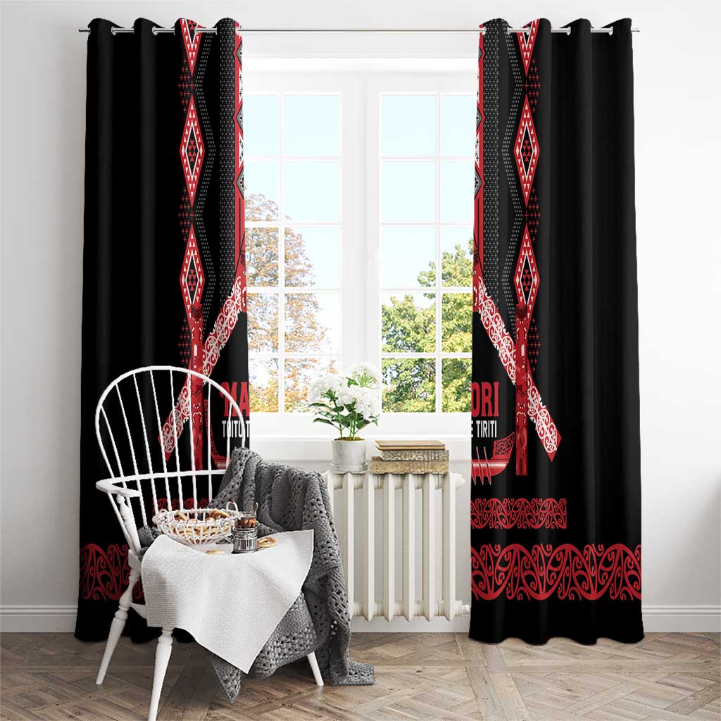 Toitu Te Tiriti Waitangi Window Curtain Black Wharenui House LT9 - Polynesian Pride