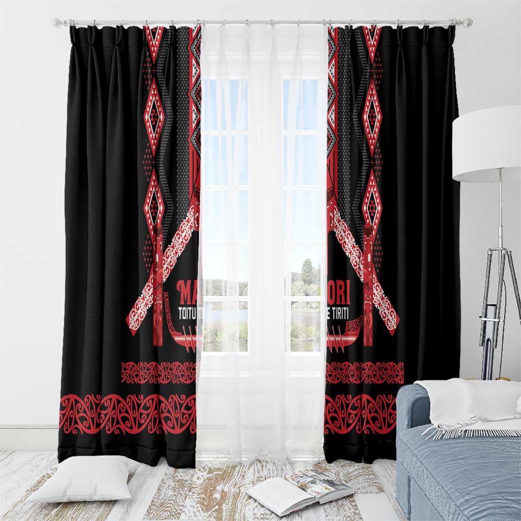 Toitu Te Tiriti Waitangi Window Curtain Black Wharenui House LT9 - Polynesian Pride