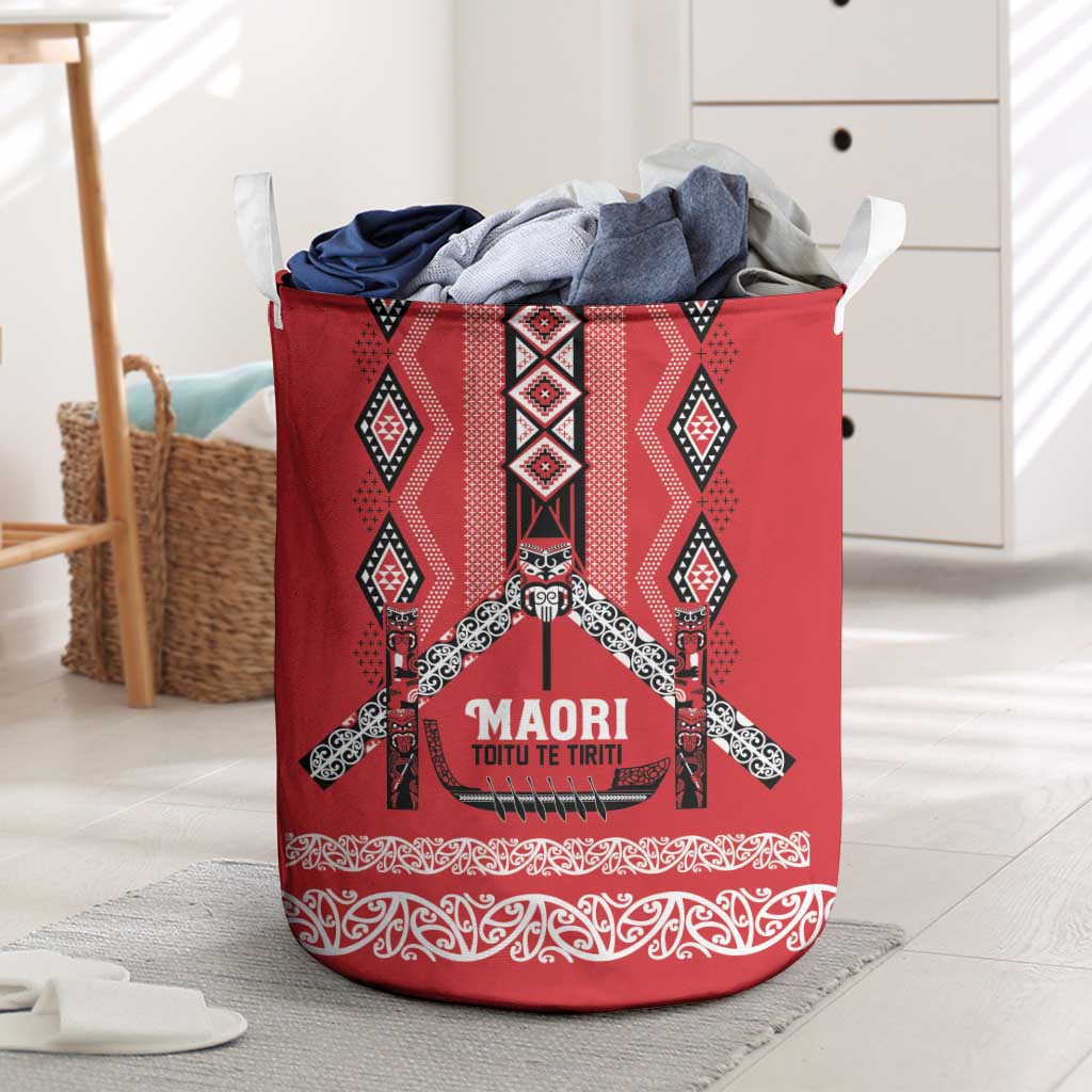 Toitu Te Tiriti Waitangi Laundry Basket Red Wharenui House LT9 Red - Polynesian Pride
