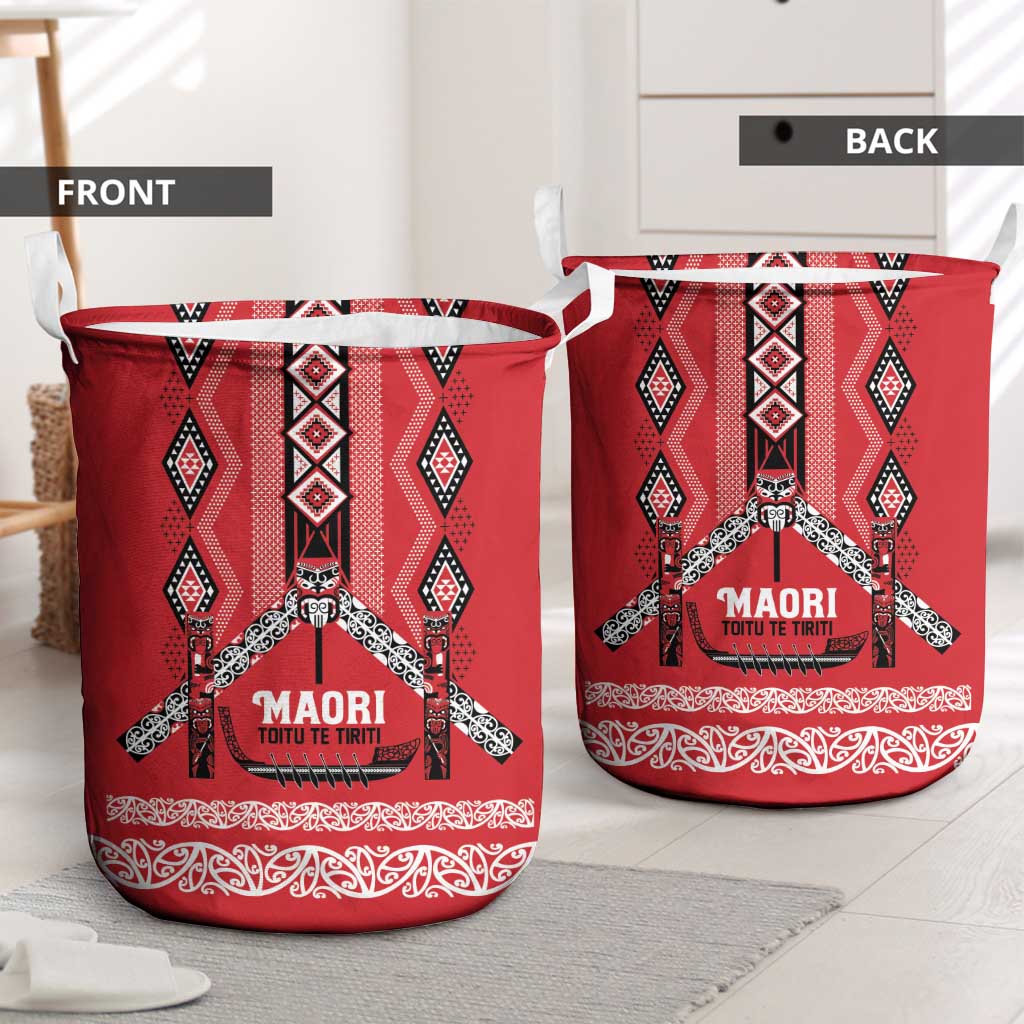 Toitu Te Tiriti Waitangi Laundry Basket Red Wharenui House LT9 - Polynesian Pride