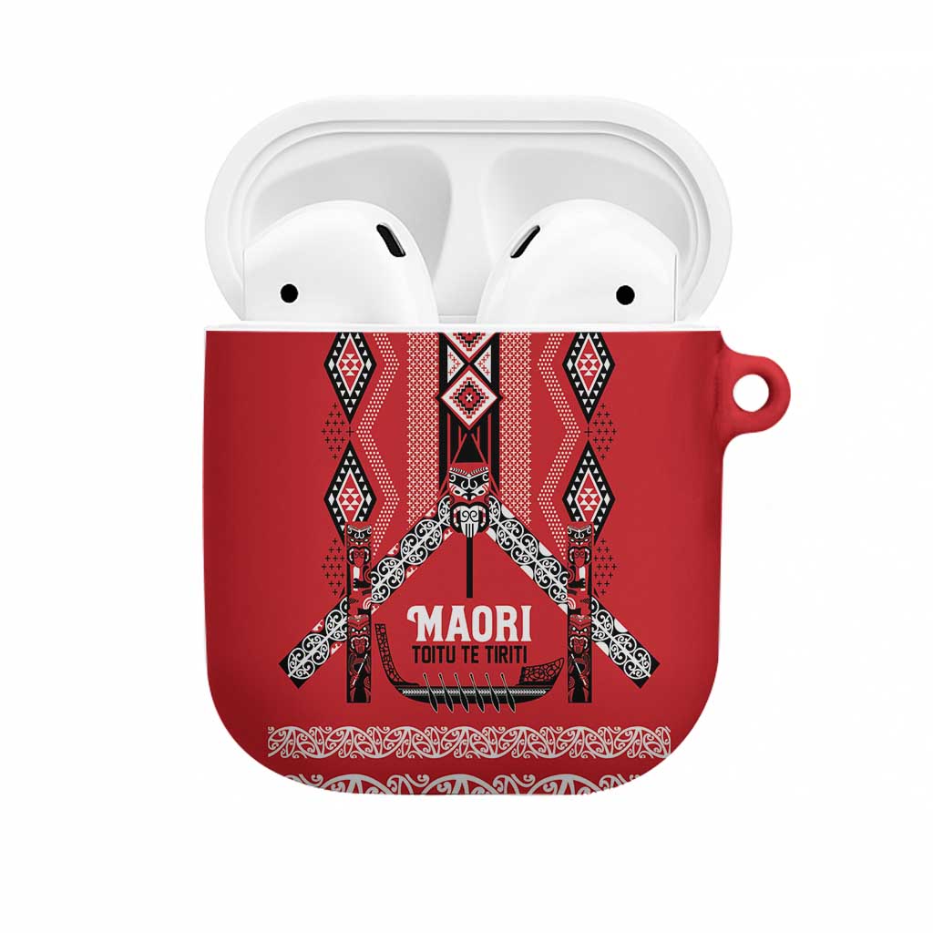 Toitu Te Tiriti Waitangi AirPods Case Red Wharenui House LT9 Red - Polynesian Pride