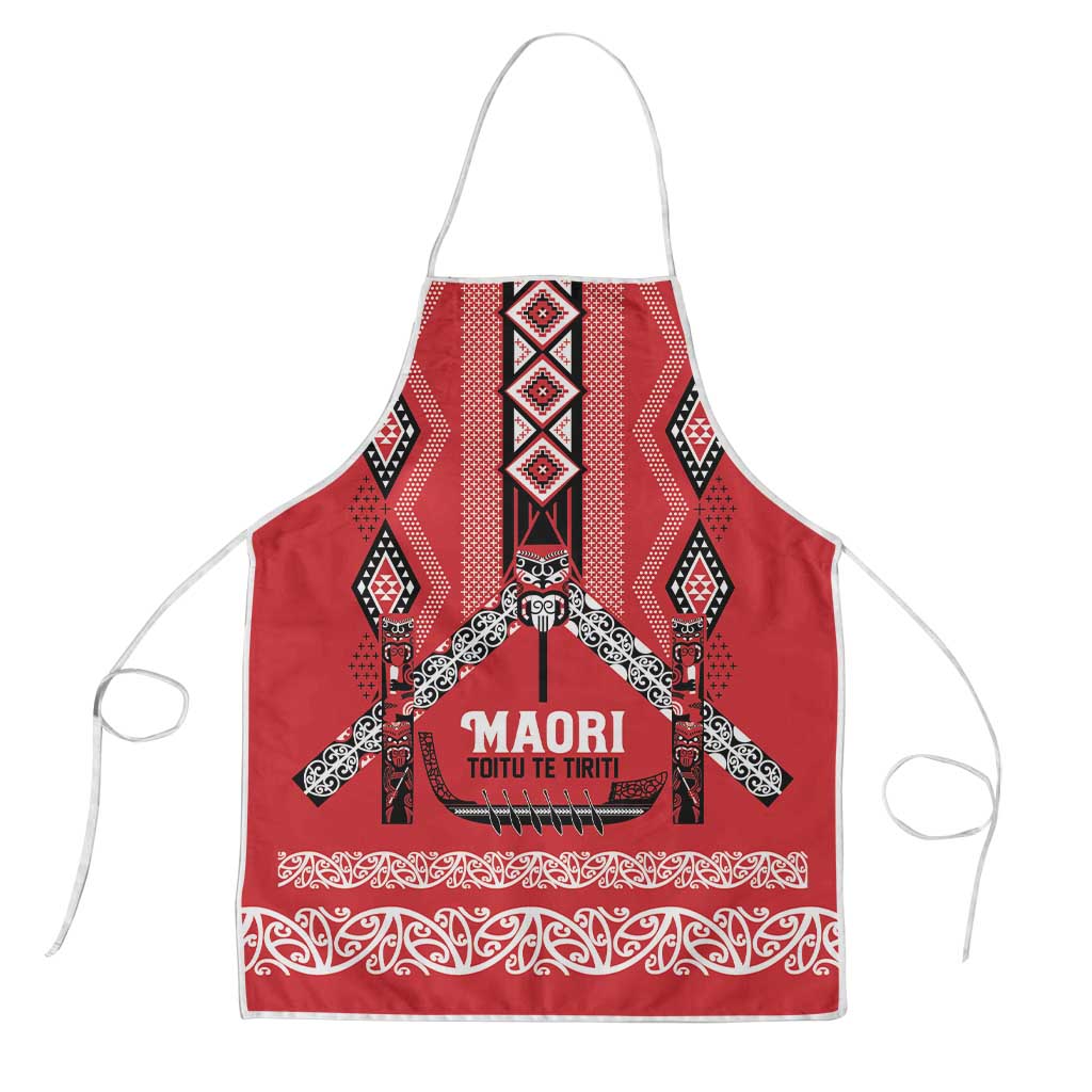 Toitu Te Tiriti Waitangi Apron Red Wharenui House LT9 Red - Polynesian Pride