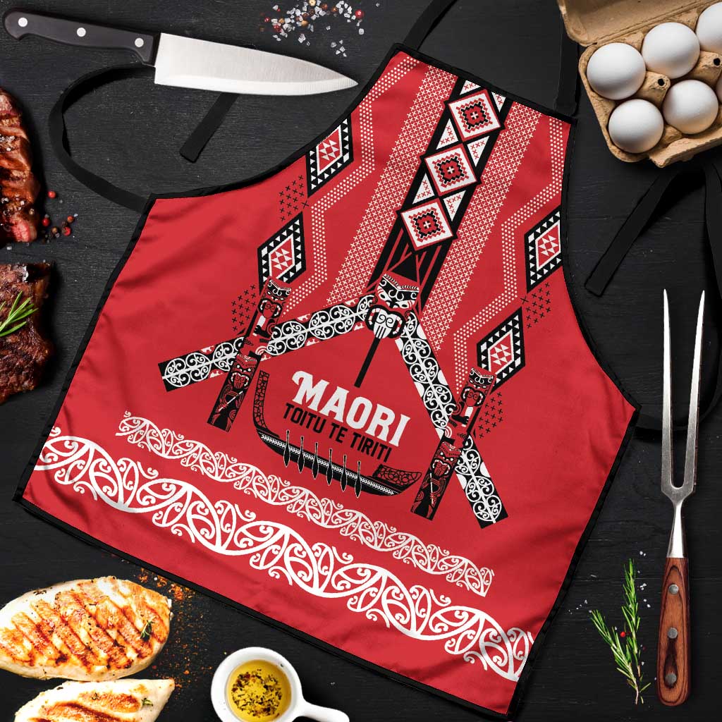 Toitu Te Tiriti Waitangi Apron Red Wharenui House LT9 Red - Polynesian Pride