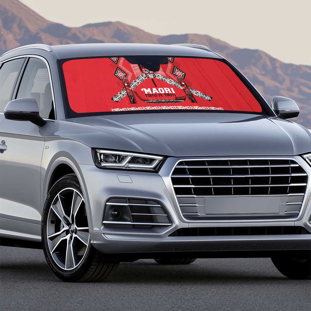 Toitu Te Tiriti Waitangi Auto Sun Shade Red Wharenui House LT9 - Polynesian Pride