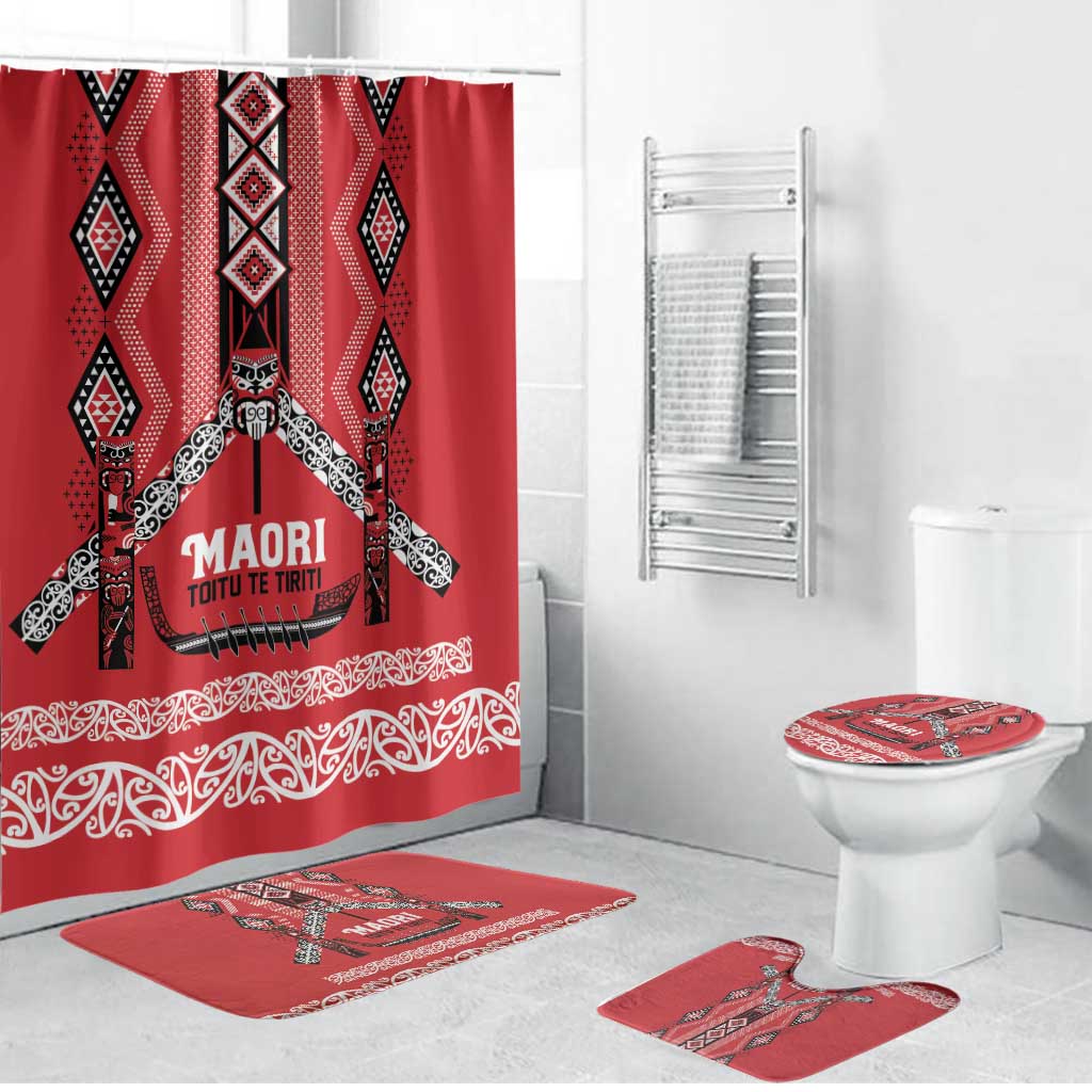 Toitu Te Tiriti Waitangi Bathroom Set Red Wharenui House LT9 Bathroom Set (4 pcs) Red - Polynesian Pride