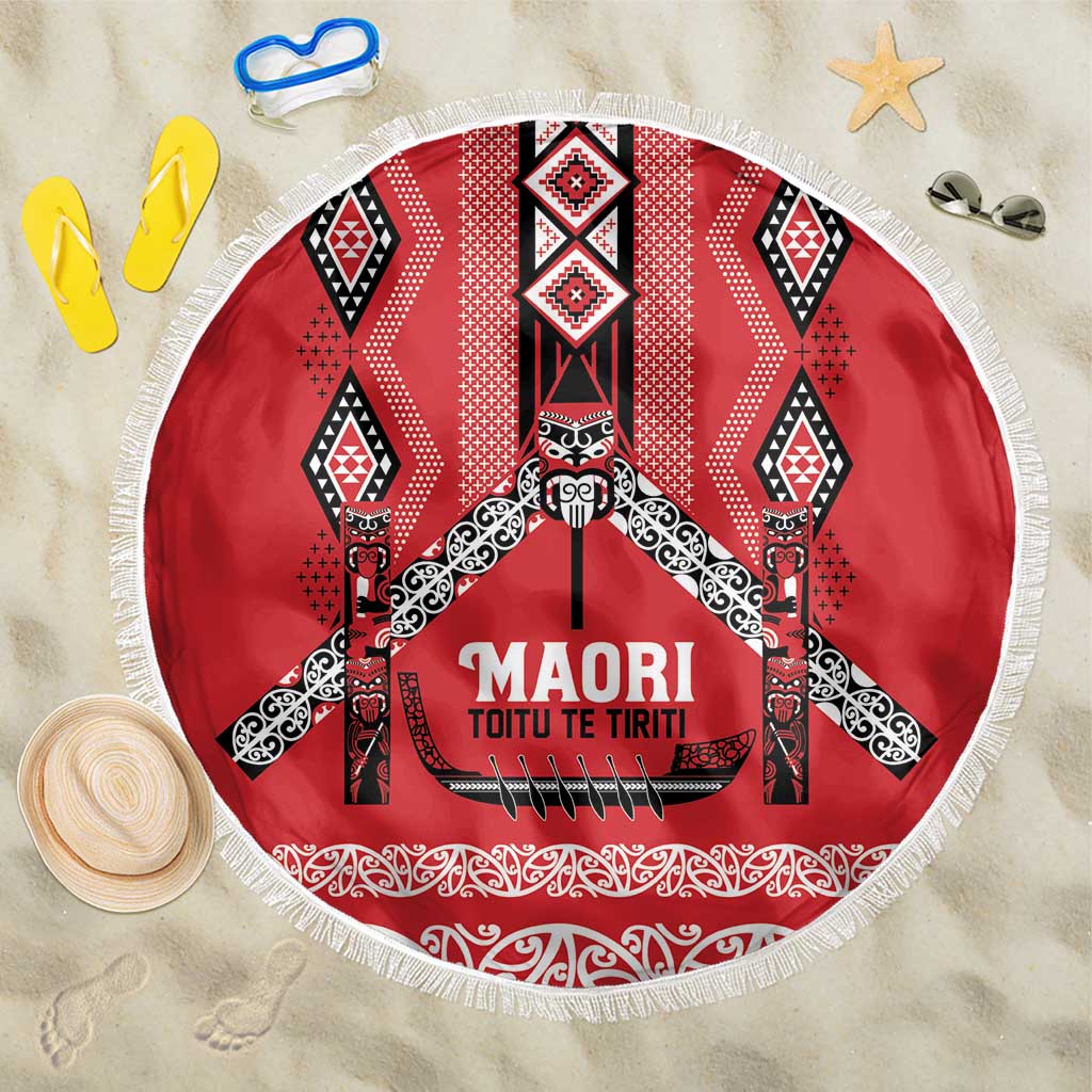 Toitu Te Tiriti Waitangi Beach Blanket Red Wharenui House LT9 One Size 150cm Red - Polynesian Pride