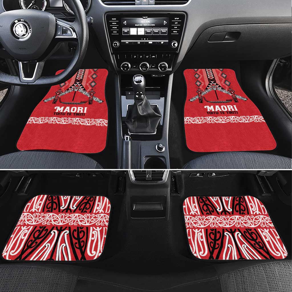 Toitu Te Tiriti Waitangi Car Mats Red Wharenui House LT9 Set 4pcs Red - Polynesian Pride