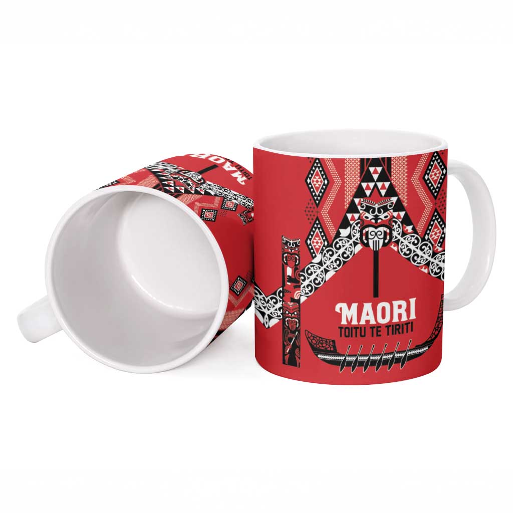 Toitu Te Tiriti Waitangi Ceramic Mug Red Wharenui House LT9 - Polynesian Pride