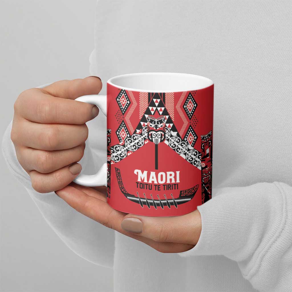 Toitu Te Tiriti Waitangi Ceramic Mug Red Wharenui House LT9 - Polynesian Pride