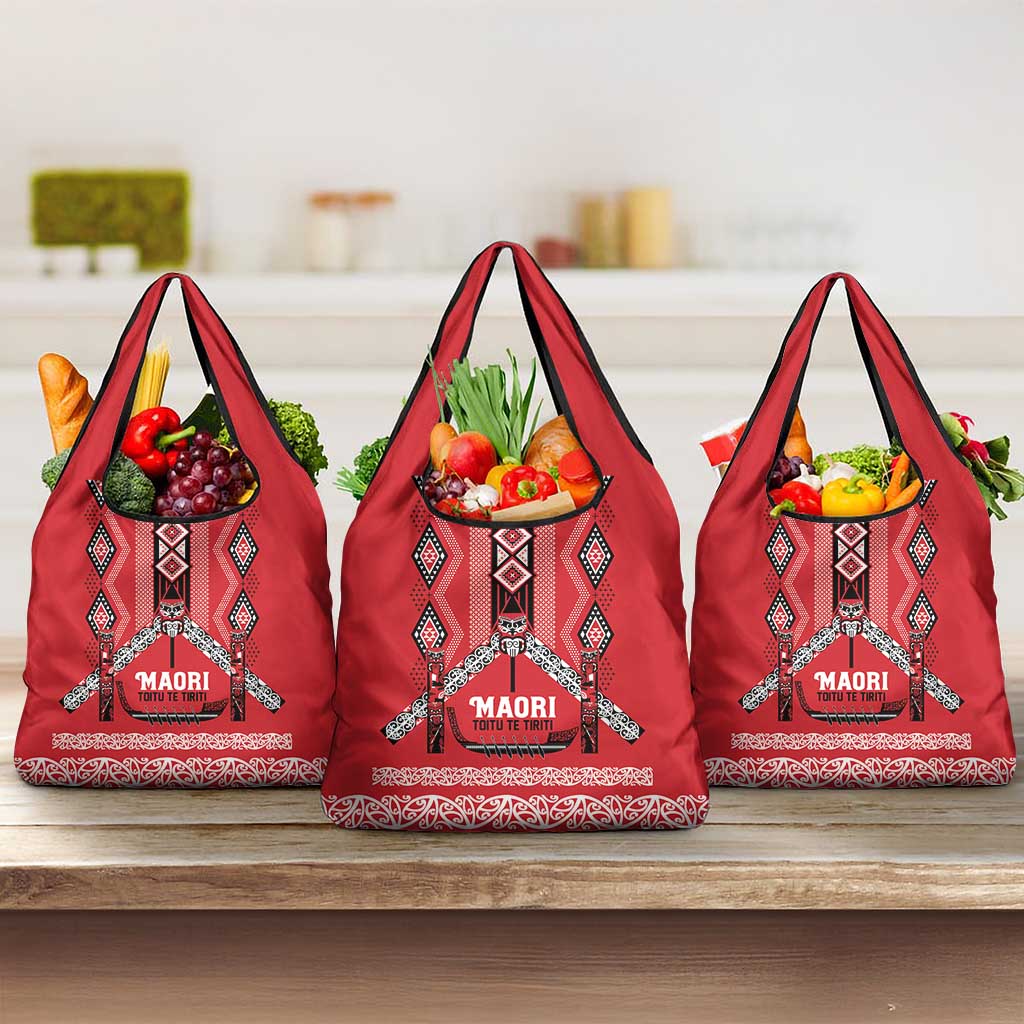 Toitu Te Tiriti Waitangi Grocery Bag Red Wharenui House LT9 3-pack One Size Red - Polynesian Pride