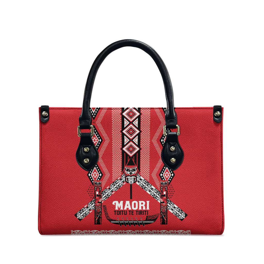 Toitu Te Tiriti Waitangi Leather Bag Red Wharenui House LT9 - Polynesian Pride