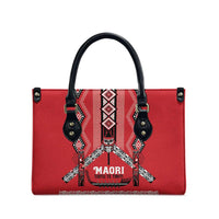 Toitu Te Tiriti Waitangi Leather Bag Red Wharenui House LT9 - Polynesian Pride