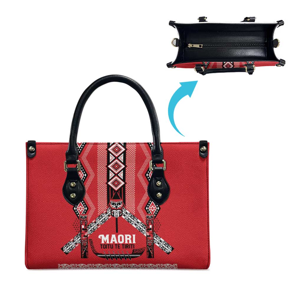 Toitu Te Tiriti Waitangi Leather Bag Red Wharenui House LT9 - Polynesian Pride