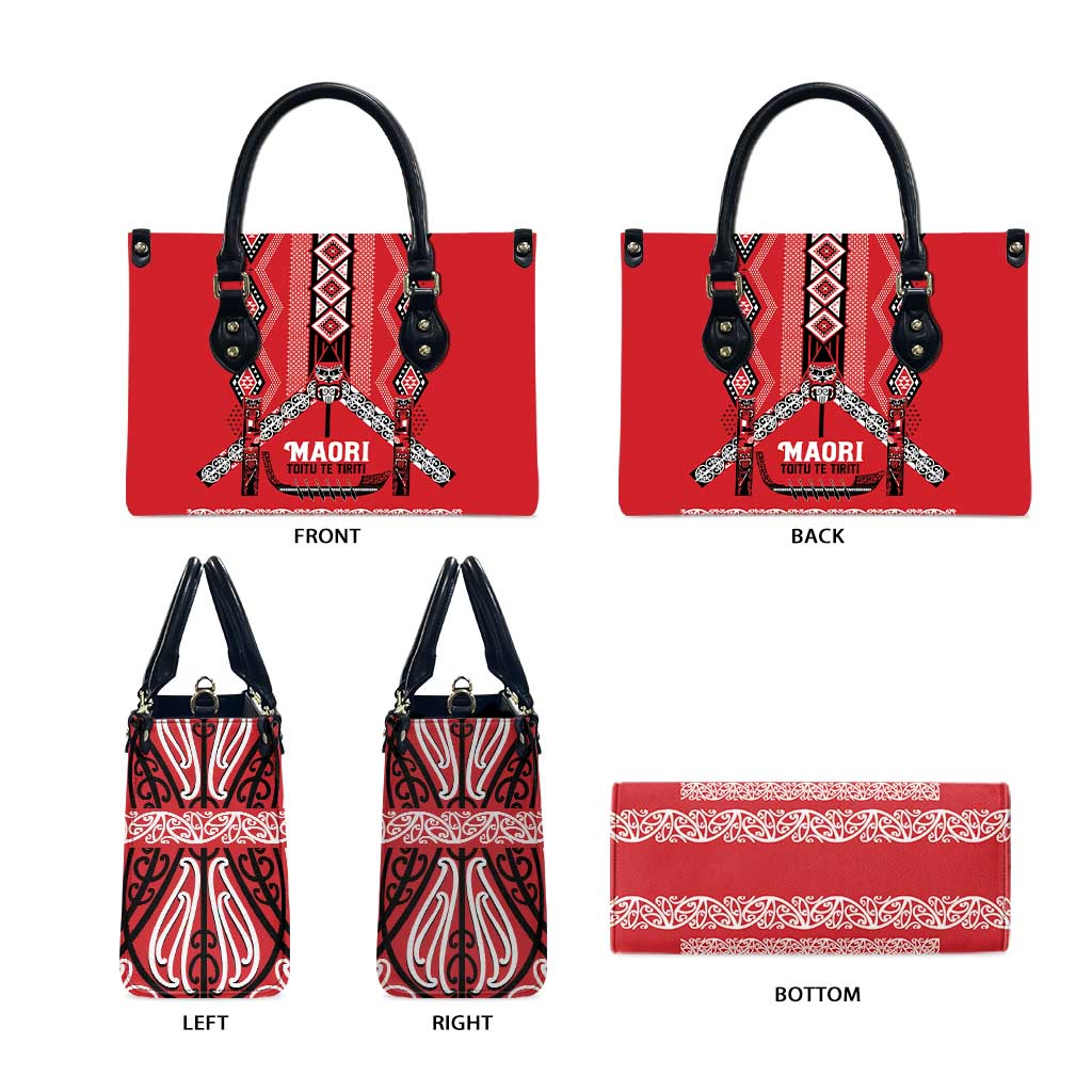 Toitu Te Tiriti Waitangi Leather Bag Red Wharenui House LT9 - Polynesian Pride
