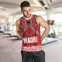 Toitu Te Tiriti Waitangi Men Tank Top Red Wharenui House LT9 Red - Polynesian Pride