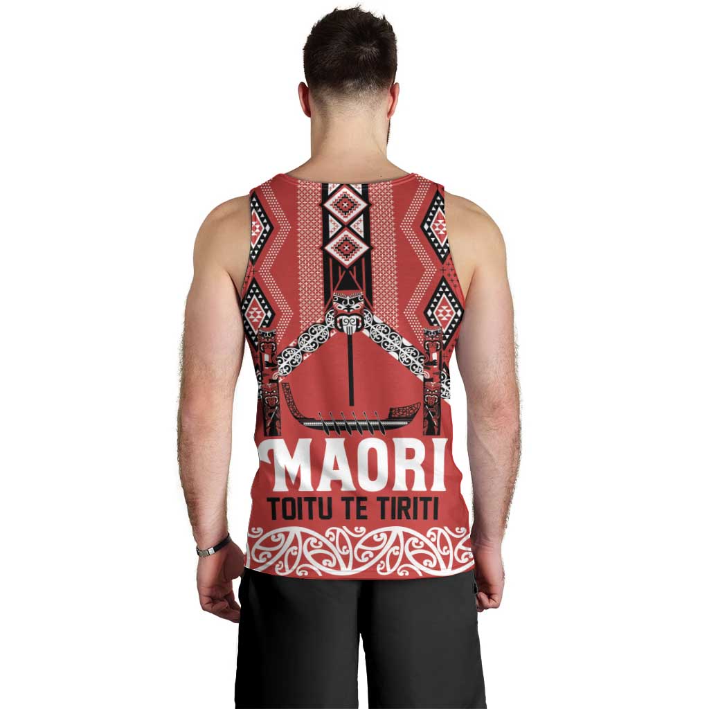 Toitu Te Tiriti Waitangi Men Tank Top Red Wharenui House LT9 - Polynesian Pride