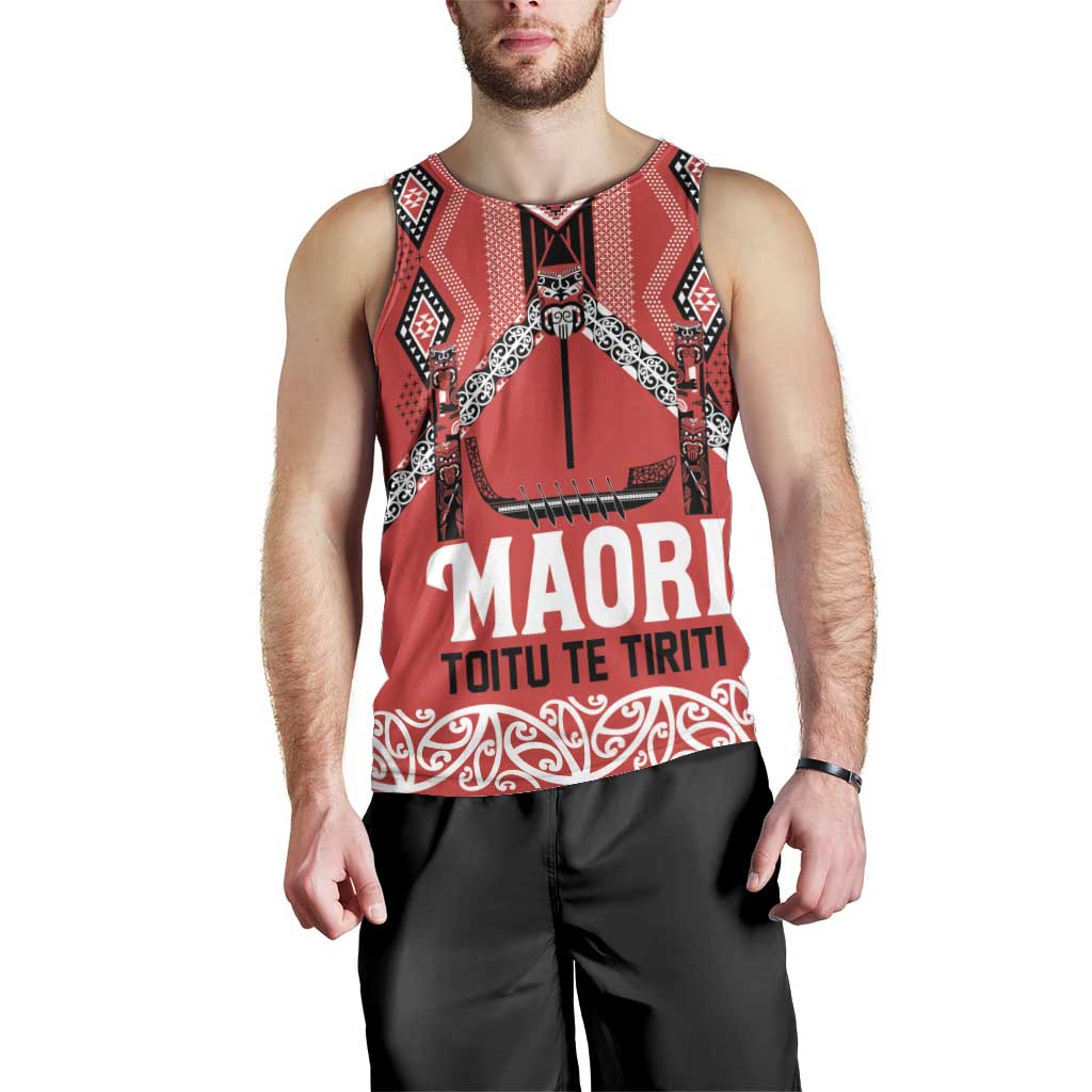 Toitu Te Tiriti Waitangi Men Tank Top Red Wharenui House LT9 - Polynesian Pride