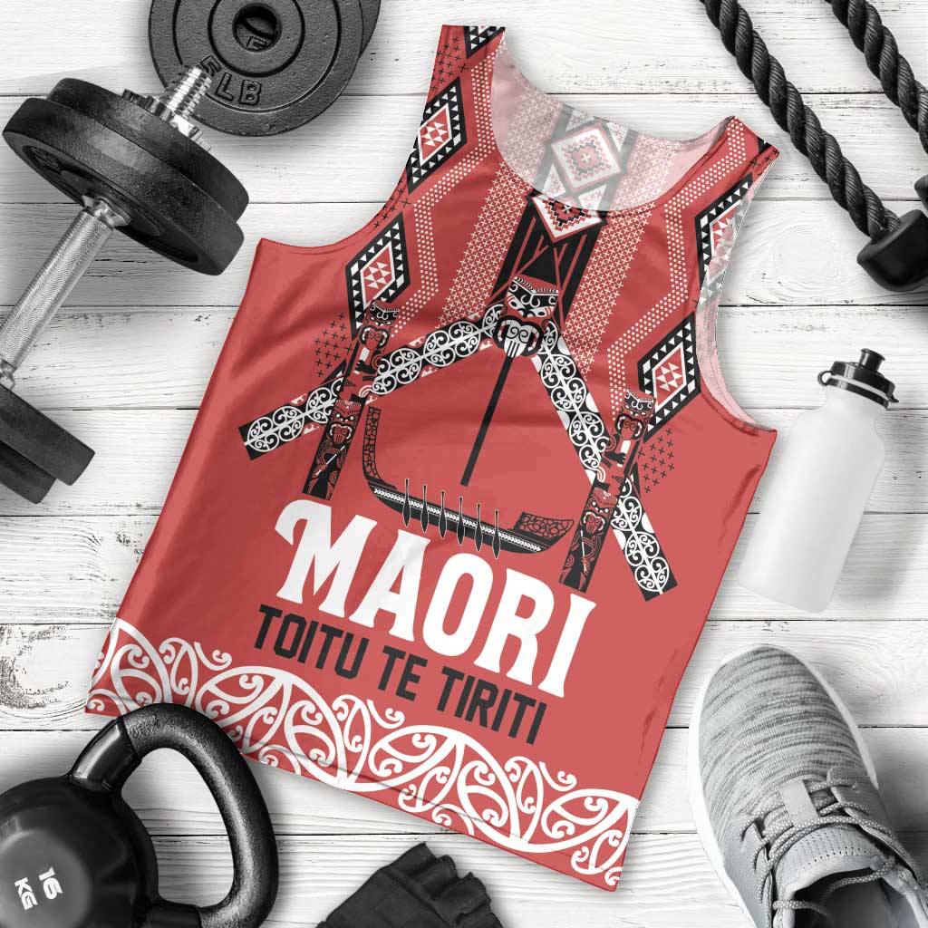 Toitu Te Tiriti Waitangi Men Tank Top Red Wharenui House LT9 - Polynesian Pride