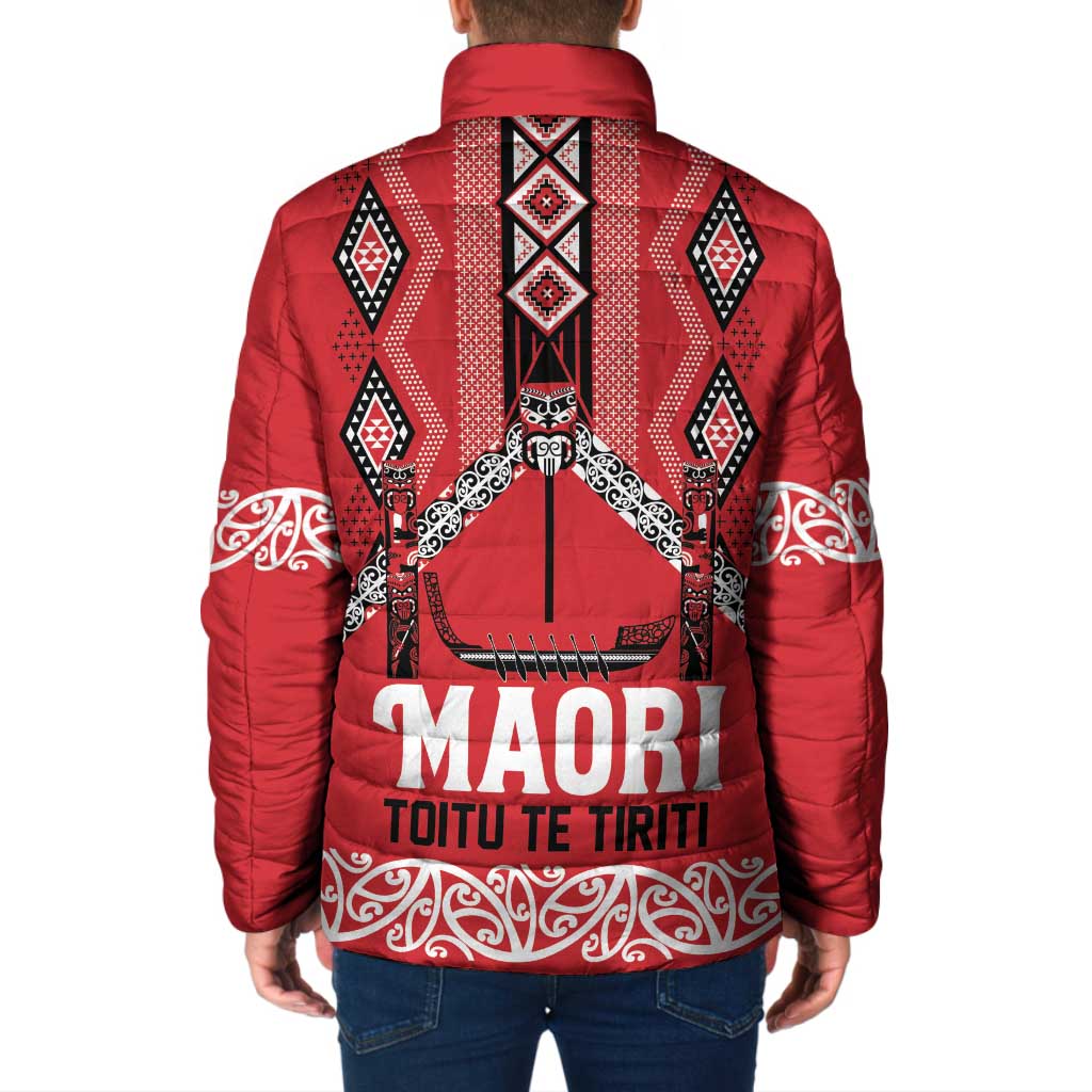 Toitu Te Tiriti Waitangi Padded Jacket Red Wharenui House LT9 - Polynesian Pride