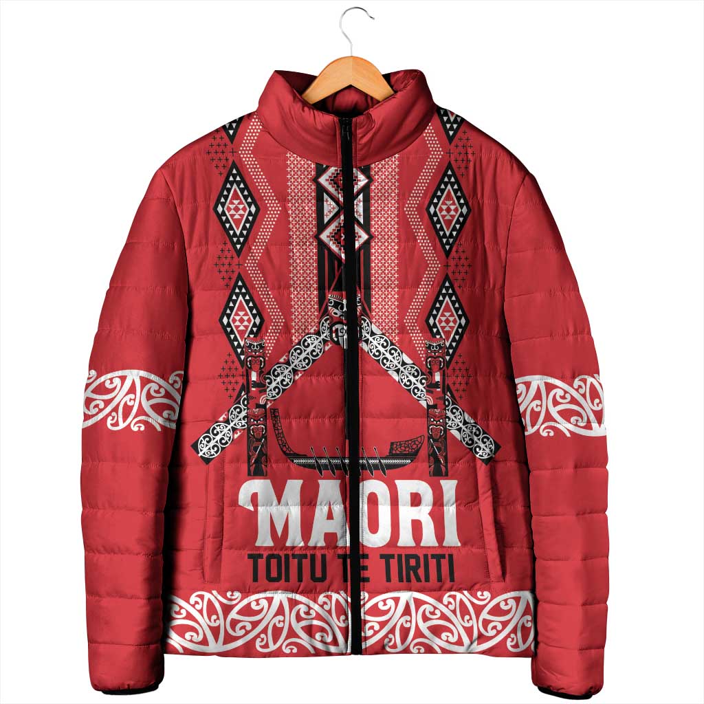Toitu Te Tiriti Waitangi Padded Jacket Red Wharenui House LT9 - Polynesian Pride