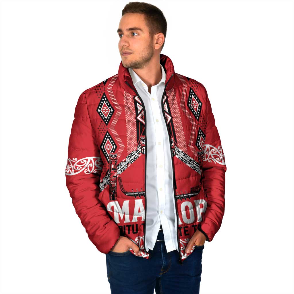 Toitu Te Tiriti Waitangi Padded Jacket Red Wharenui House LT9 - Polynesian Pride