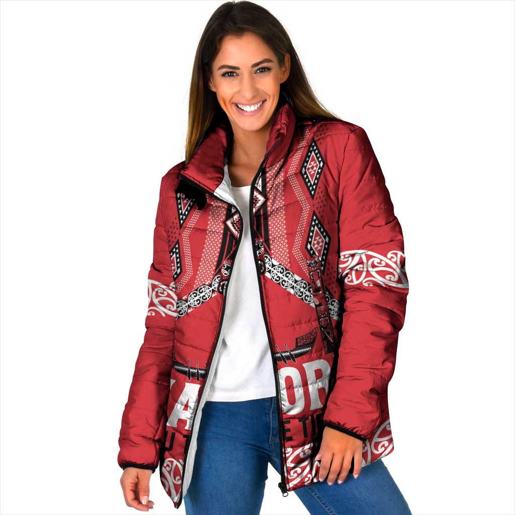 Toitu Te Tiriti Waitangi Padded Jacket Red Wharenui House LT9 Women Red - Polynesian Pride