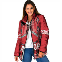 Toitu Te Tiriti Waitangi Padded Jacket Red Wharenui House LT9 Women Red - Polynesian Pride