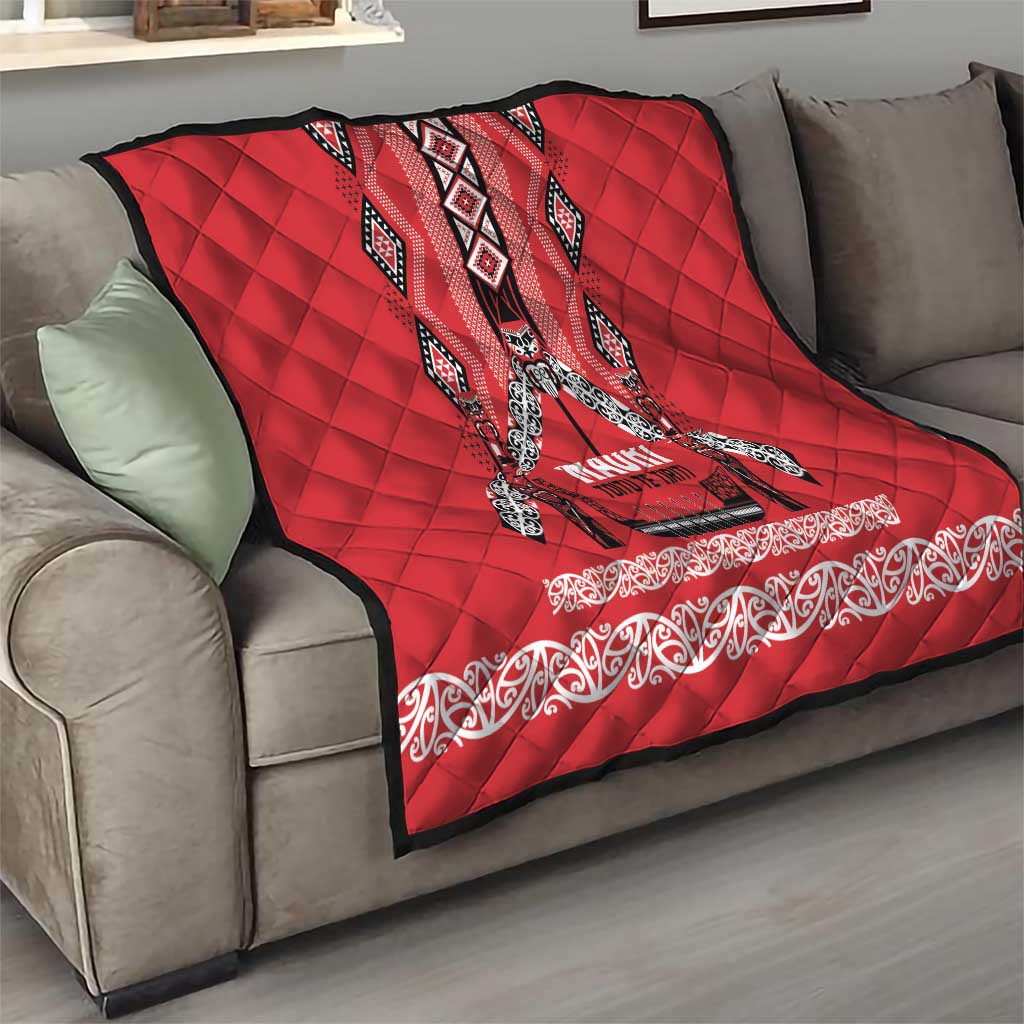 Toitu Te Tiriti Waitangi Quilt Red Wharenui House LT9 - Polynesian Pride