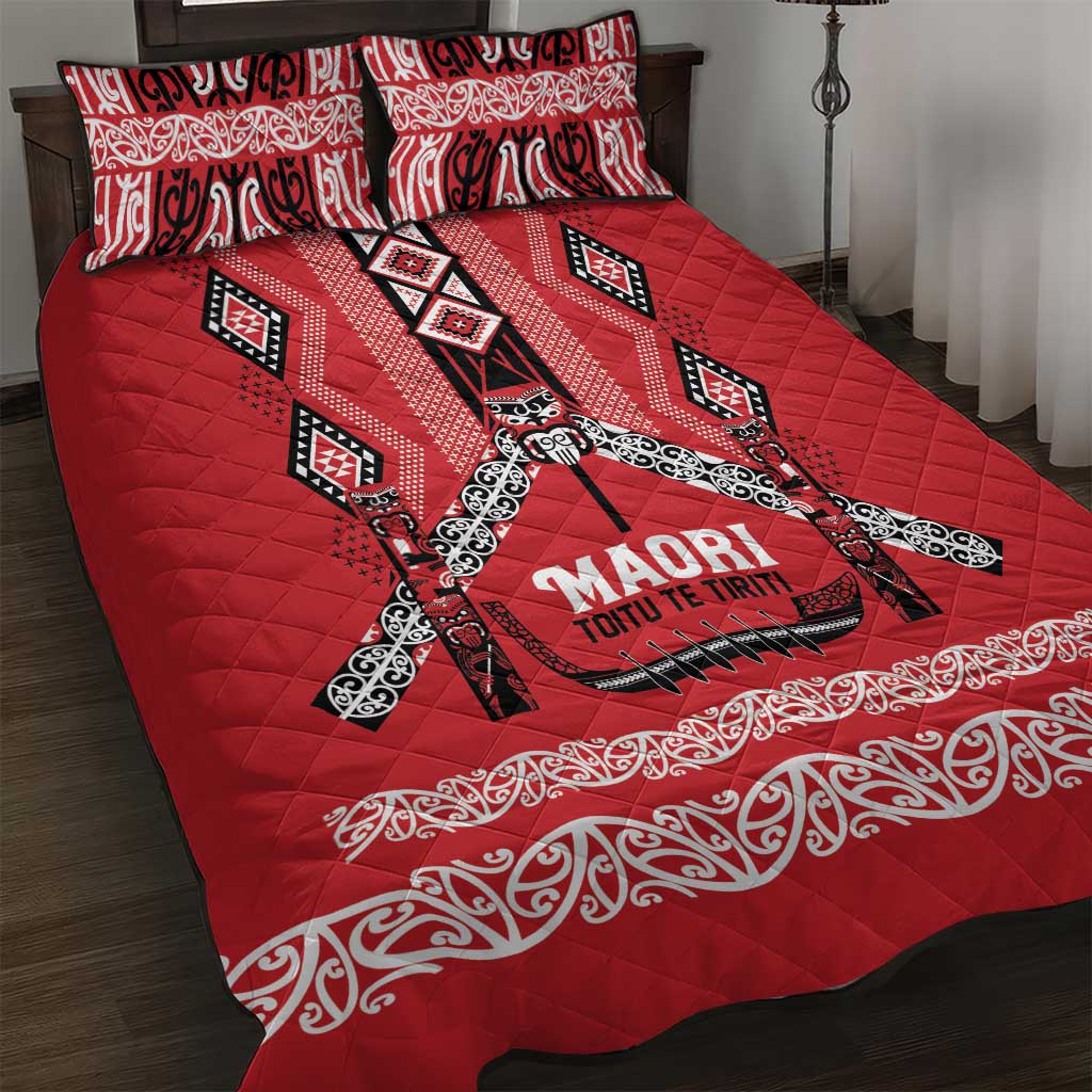 Toitu Te Tiriti Waitangi Quilt Bed Set Red Wharenui House LT9 Red - Polynesian Pride