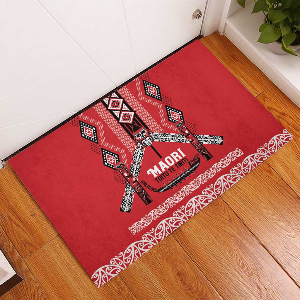 Toitu Te Tiriti Waitangi Rubber Doormat Red Wharenui House LT9 - Polynesian Pride