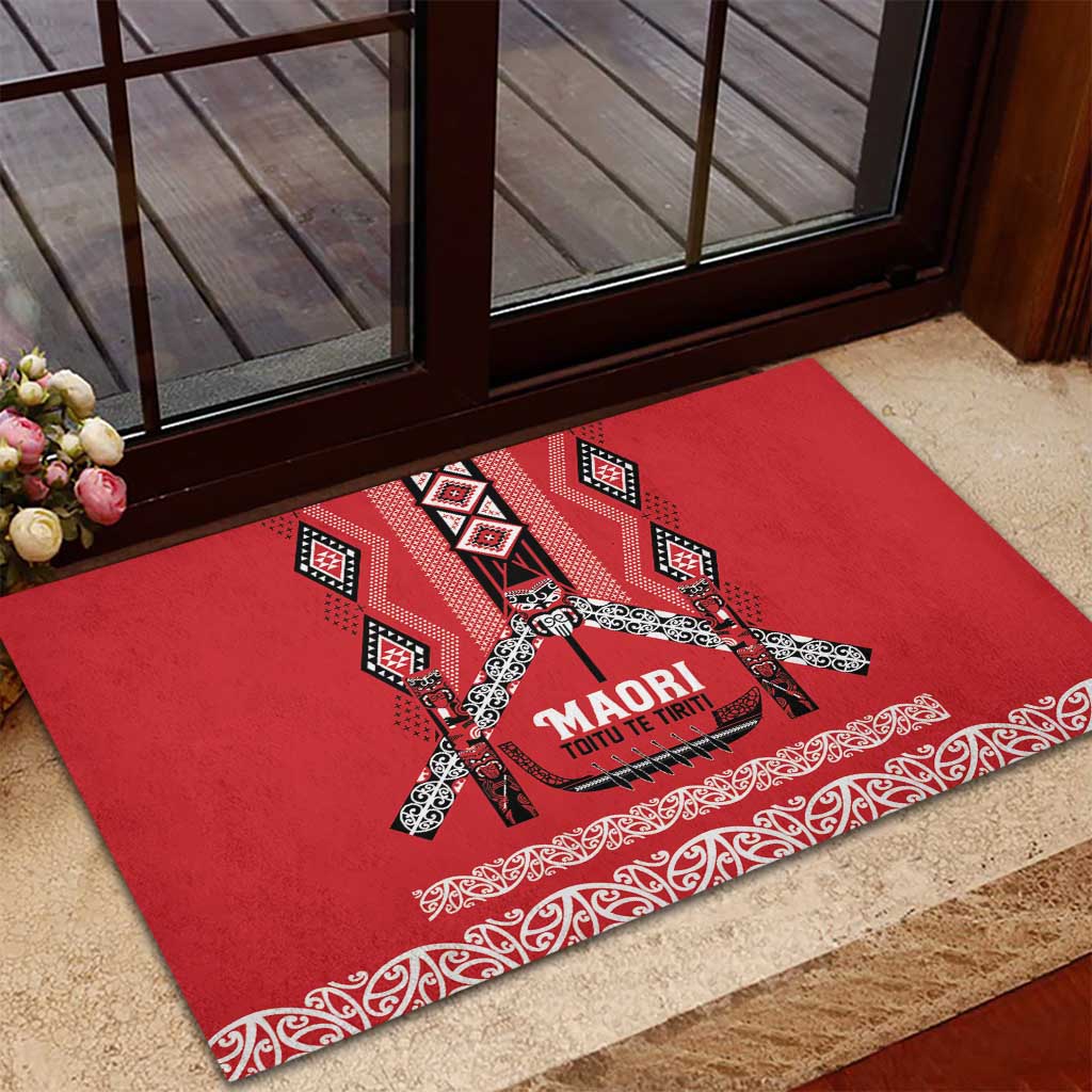 Toitu Te Tiriti Waitangi Rubber Doormat Red Wharenui House LT9 - Polynesian Pride