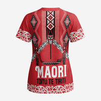 Toitu Te Tiriti Waitangi Scrub Top Red Wharenui House LT9 - Polynesian Pride