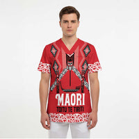 Toitu Te Tiriti Waitangi Scrub Top Red Wharenui House LT9 - Polynesian Pride
