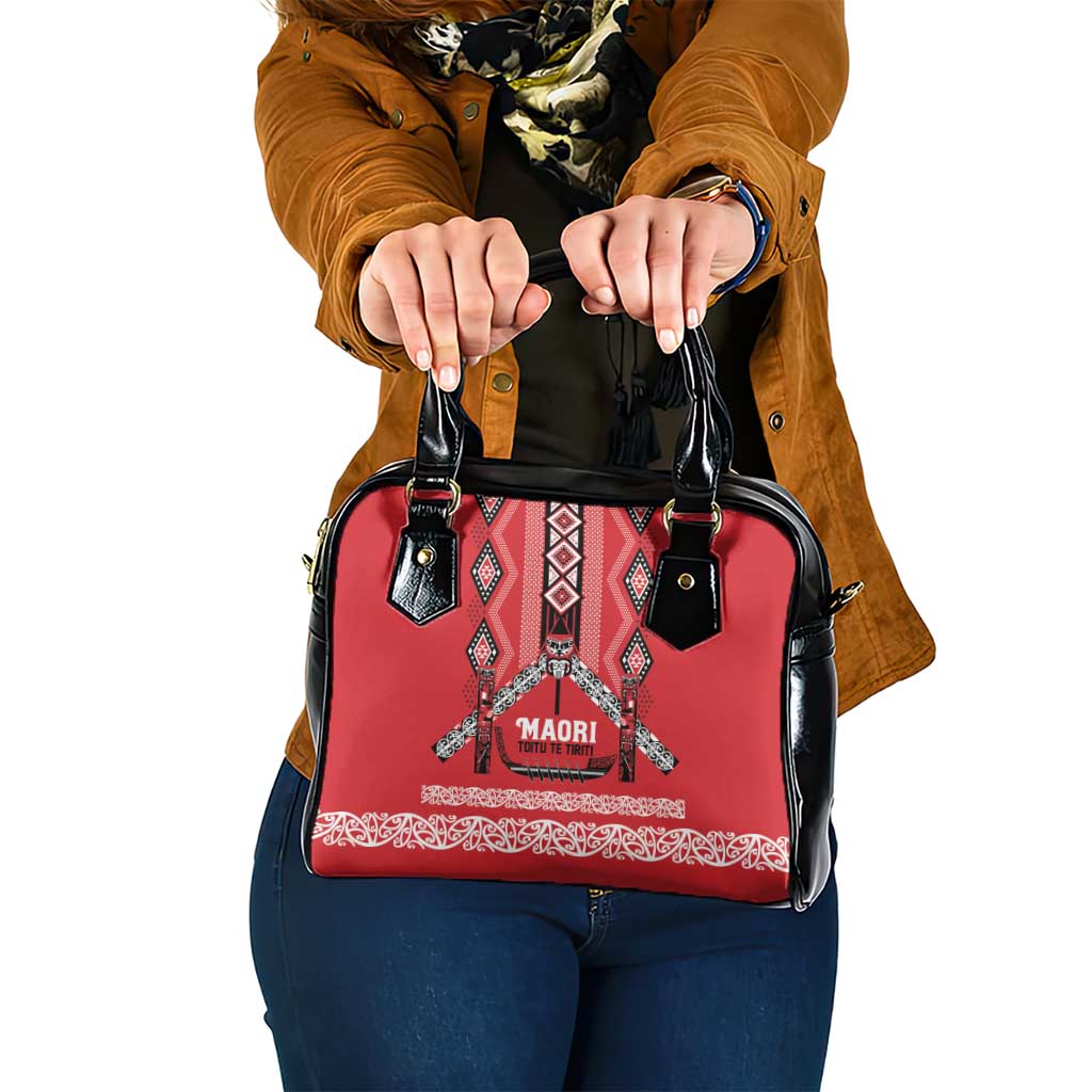Toitu Te Tiriti Waitangi Shoulder Handbag Red Wharenui House LT9 One Size Red - Polynesian Pride
