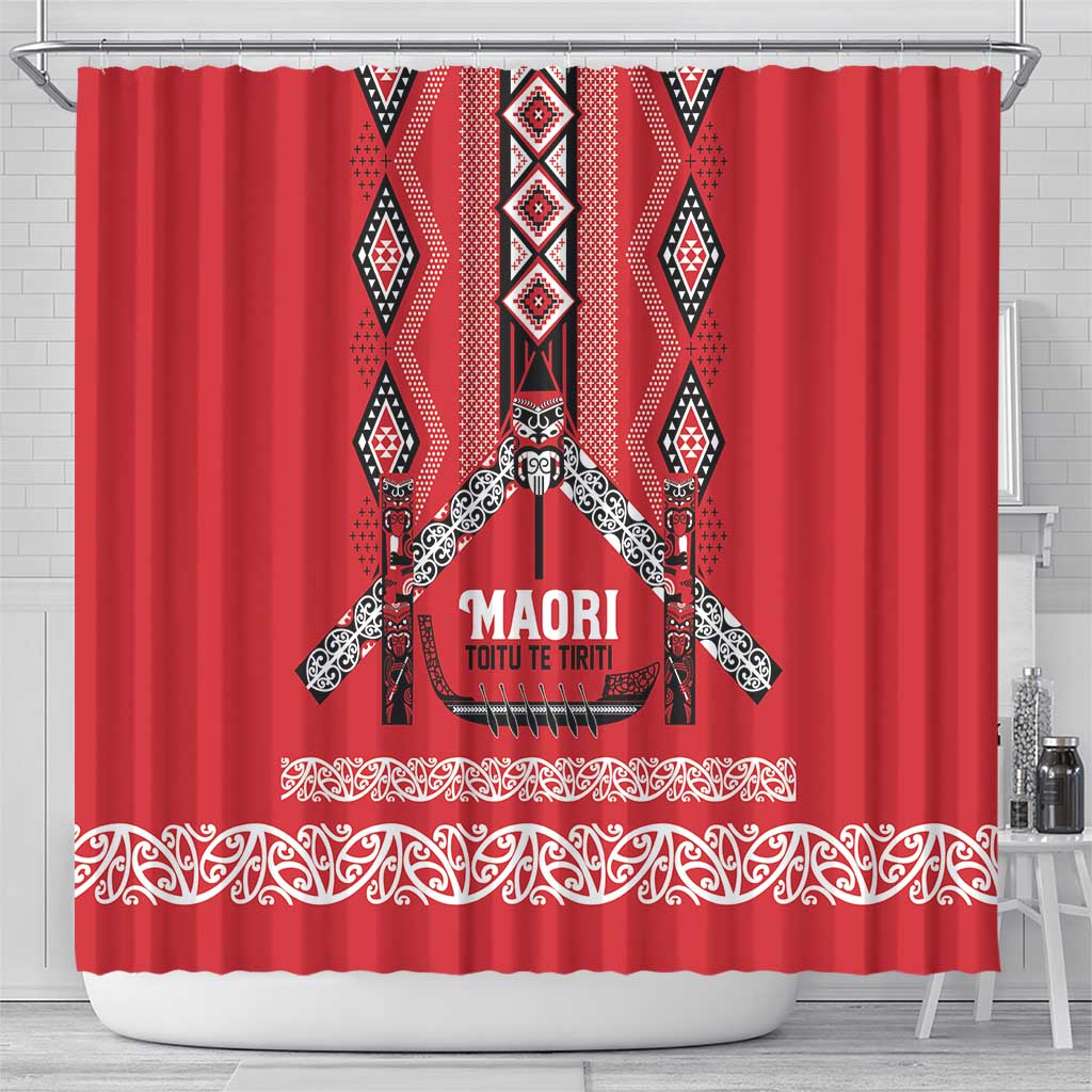 Toitu Te Tiriti Waitangi Shower Curtain Red Wharenui House LT9 - Polynesian Pride